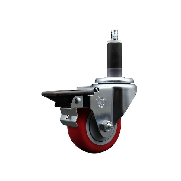 3'' Red Poly Swivel 1-1/8'' Expanding Stem Caster with Brake